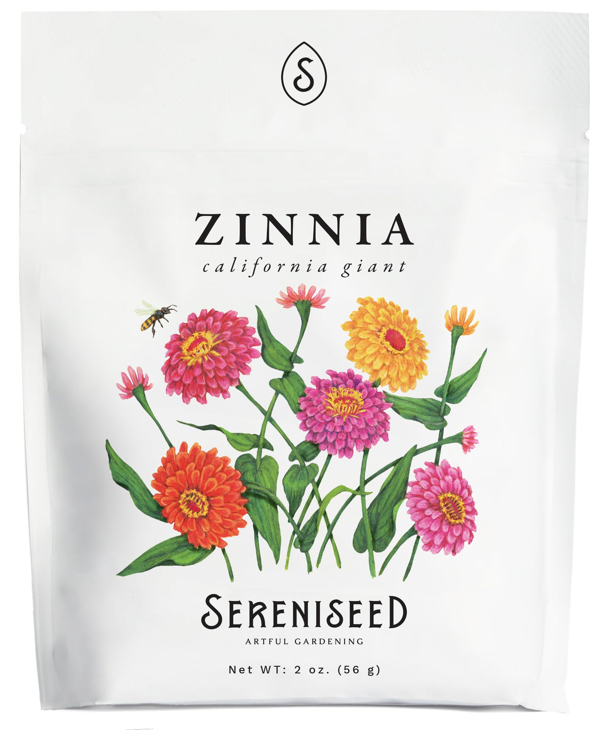 Sereniseed California Giant Zinnia seeds pouch ready for outdoor planting and vibrant blooms.