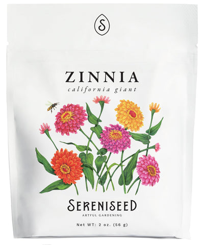 Sereniseed California Giant Zinnia seeds pouch ready for outdoor planting and vibrant blooms.