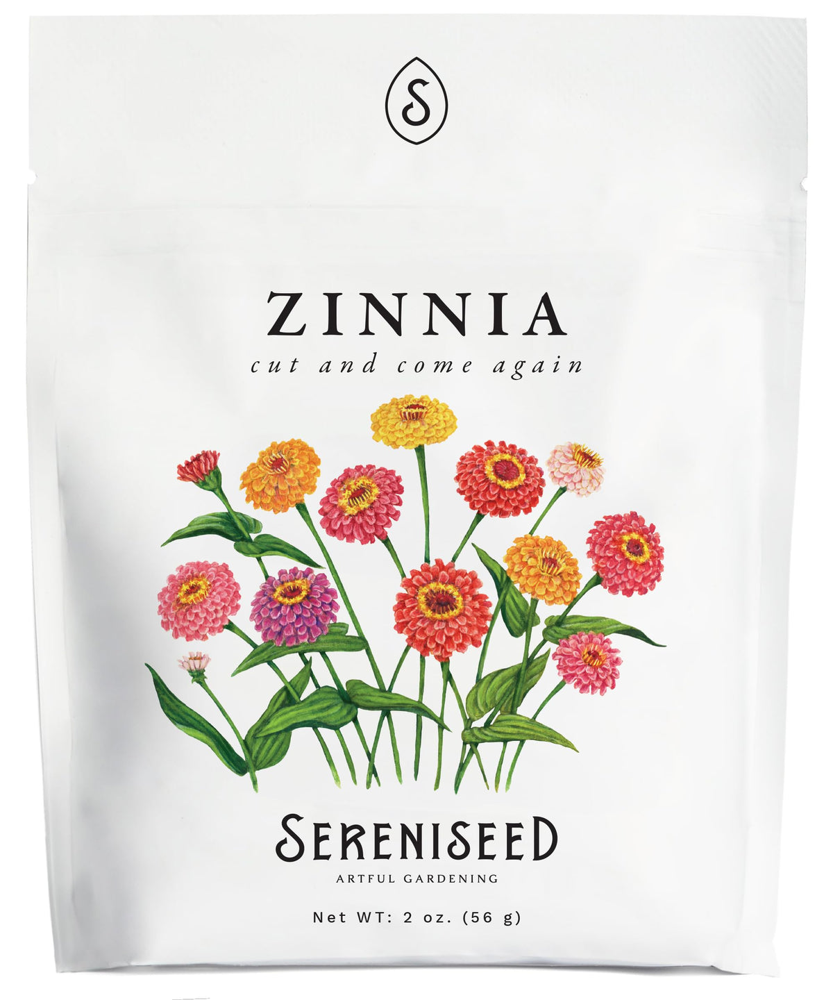 Sereniseed Cut and Come Again Zinnia Seeds 2oz seed pouch for vibrant, continuous blooms.