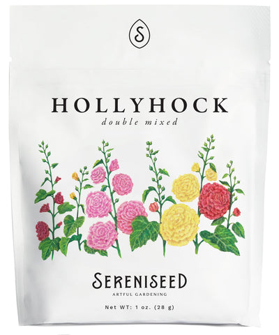 Sereniseed hollyhock seeds packet ready for sowing in your garden, ideal for colorful borders.