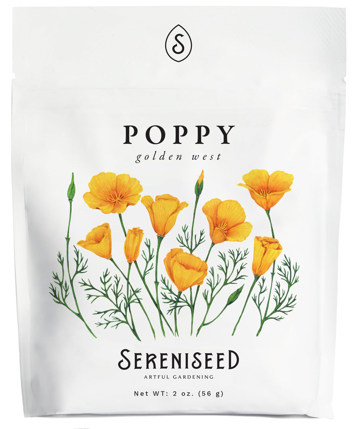 Sereniseed Golden West Poppy Seeds pouch, ideal for home gardening and reliable germination.