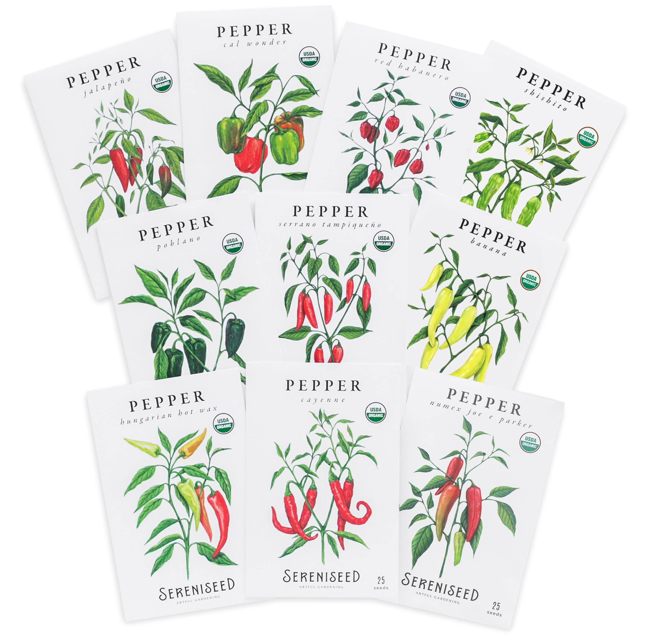 Sereniseed 10-pack front packaging shows diverse varieties for home gardening.