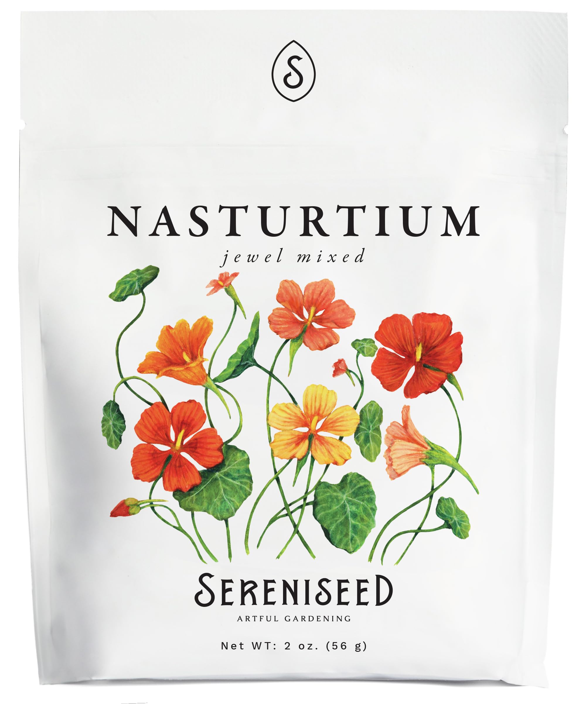 Sereniseed Jewel mixed nasturtium seeds for vibrant trailing blooms and reliable germination