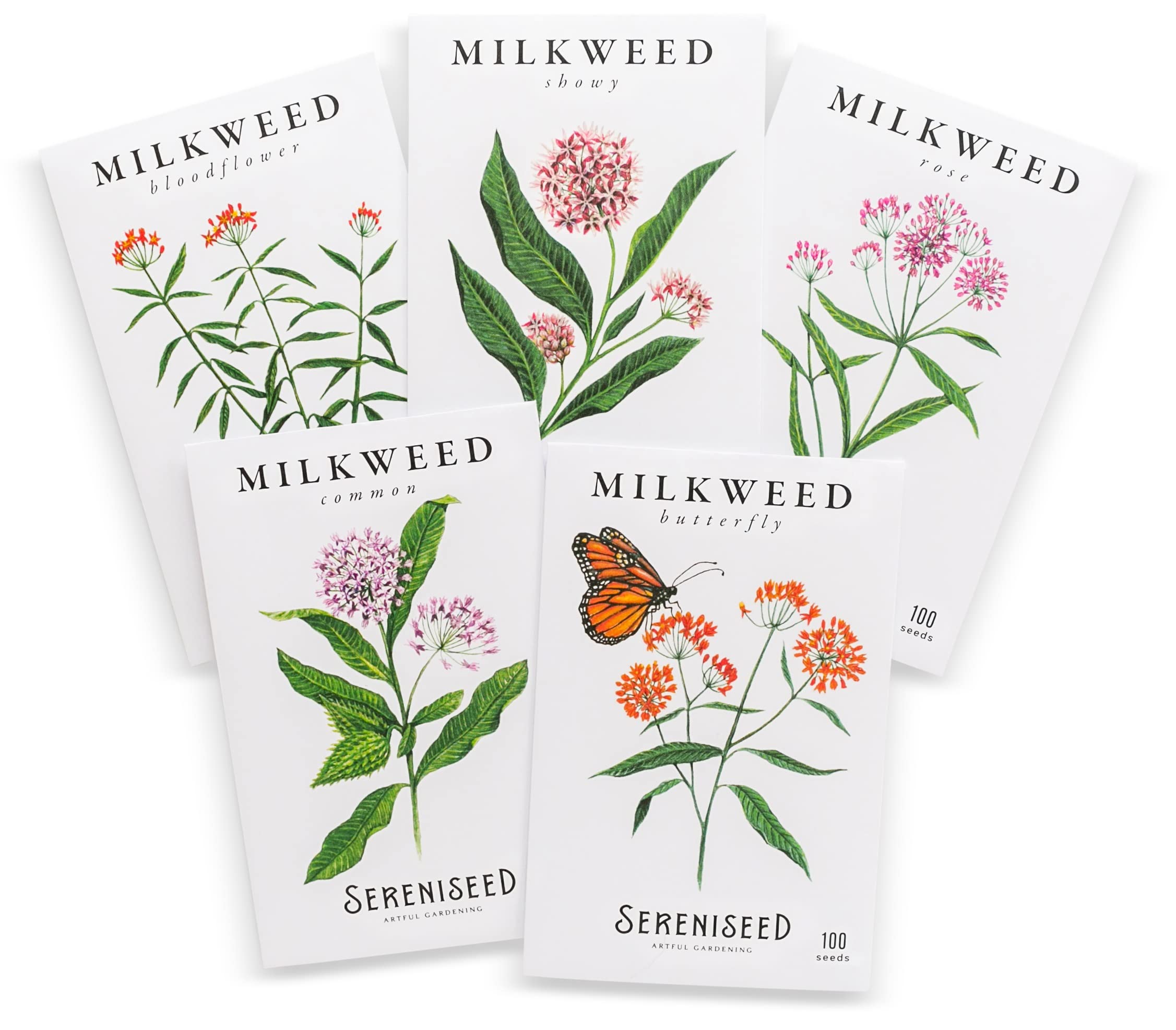 Sereniseed Milkweed Seed Collection Pack: five varieties ready for sowing to attract pollinators.