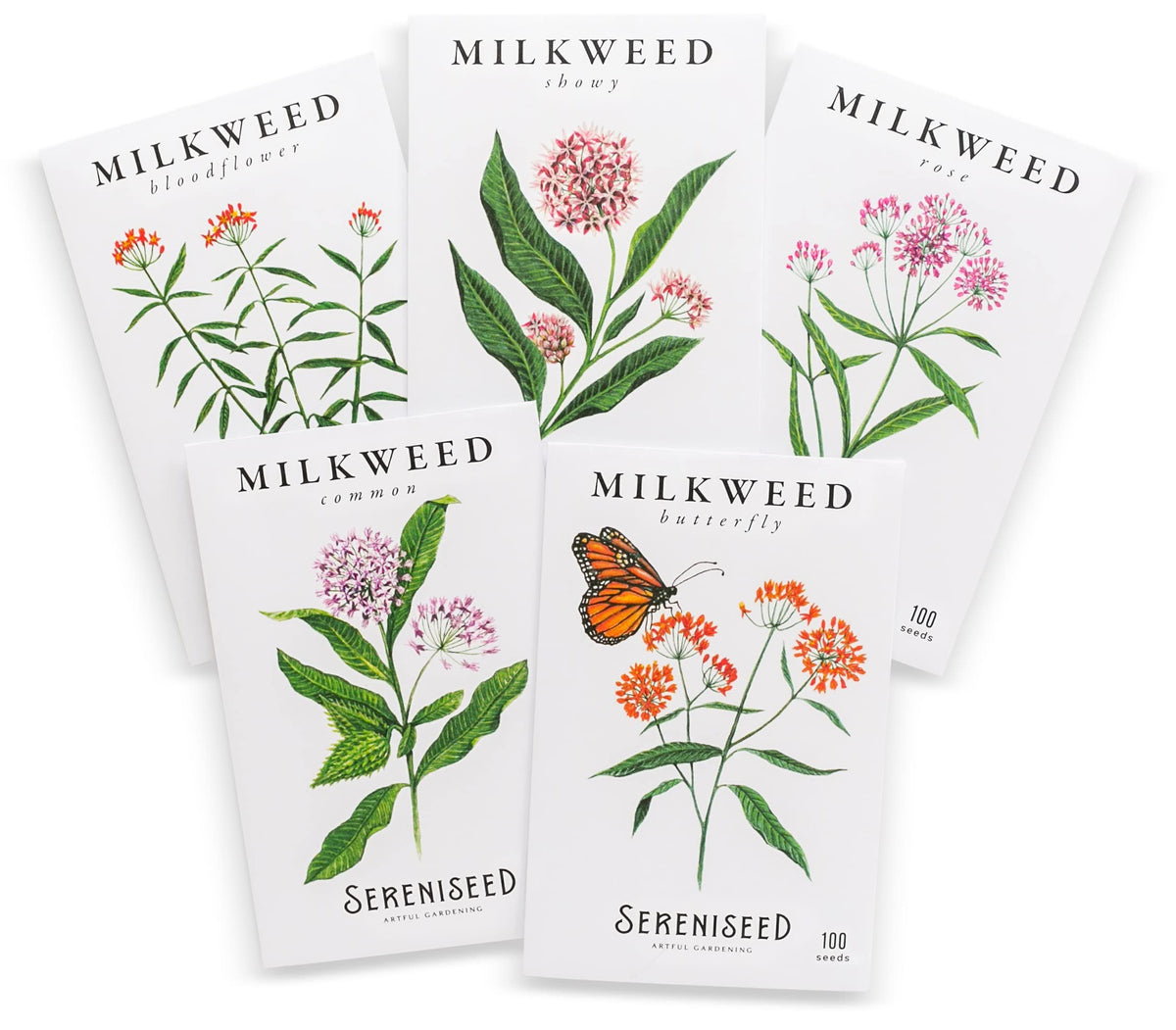 Sereniseed Milkweed Seed Collection Pack: five varieties ready for sowing to attract pollinators.
