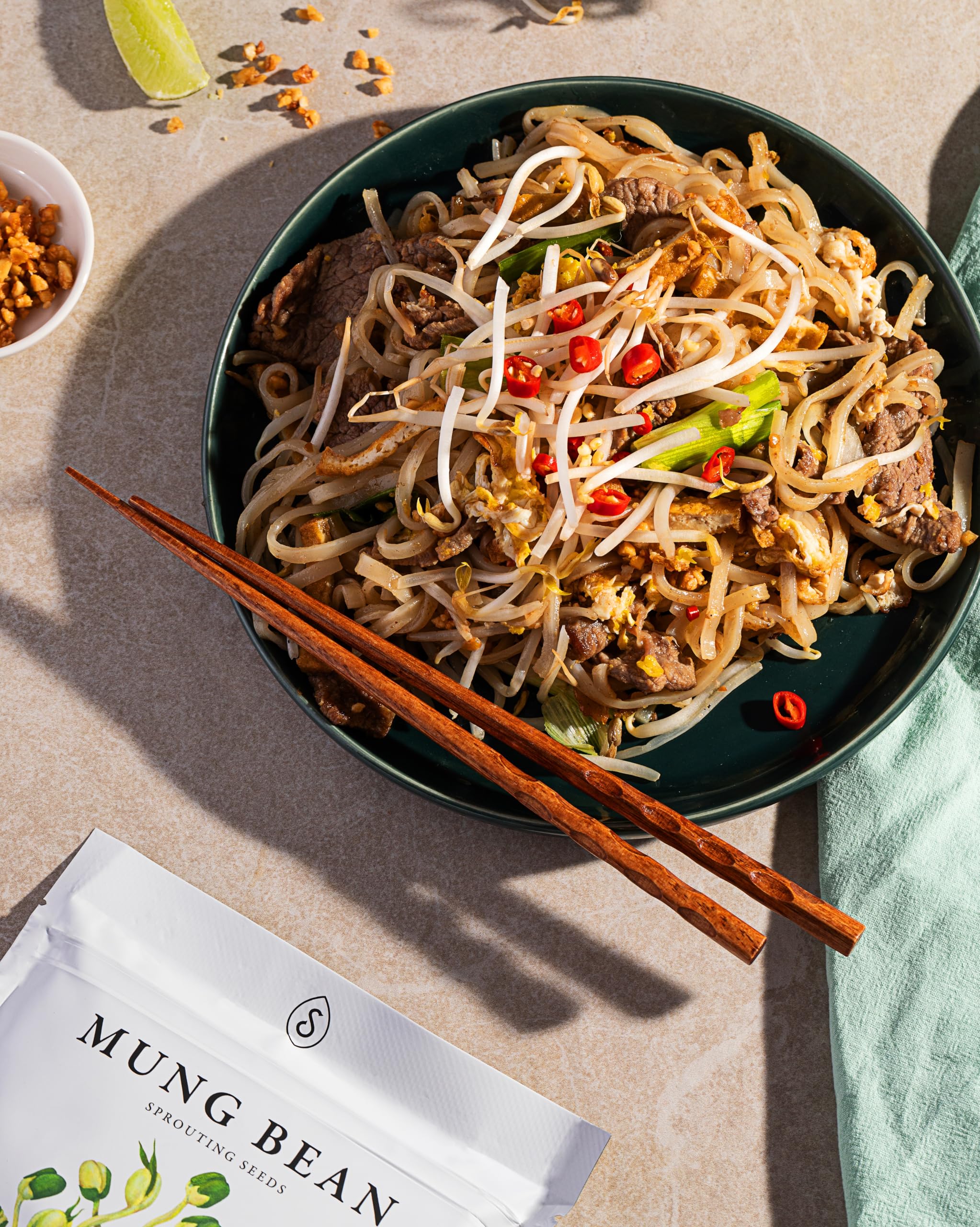 Sereniseed Organic mung bean sprout seeds - back-label close-up, shows certified organic quality