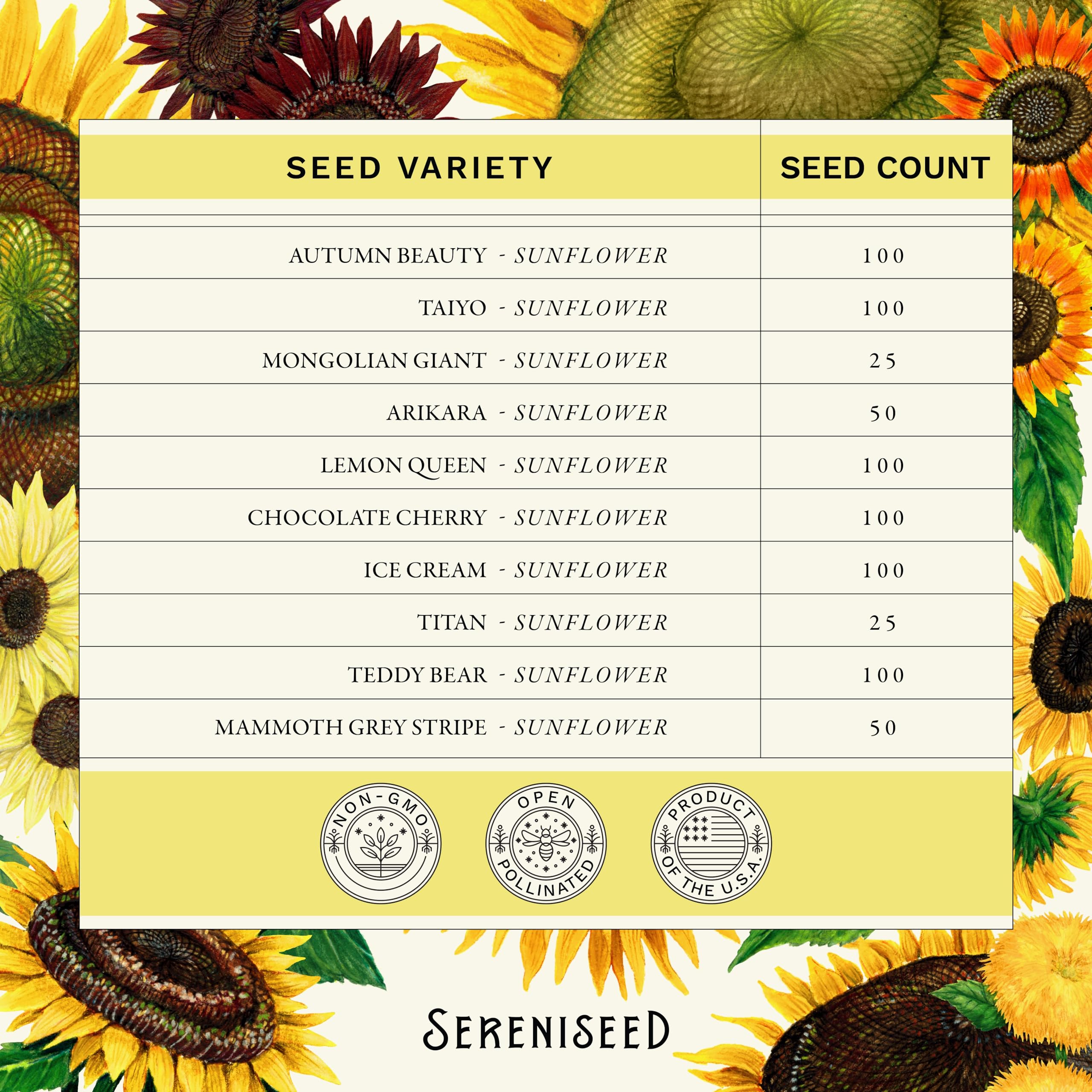 Sereniseed Mongolian Giant seeds deliver tall plants and impressive flower heads.