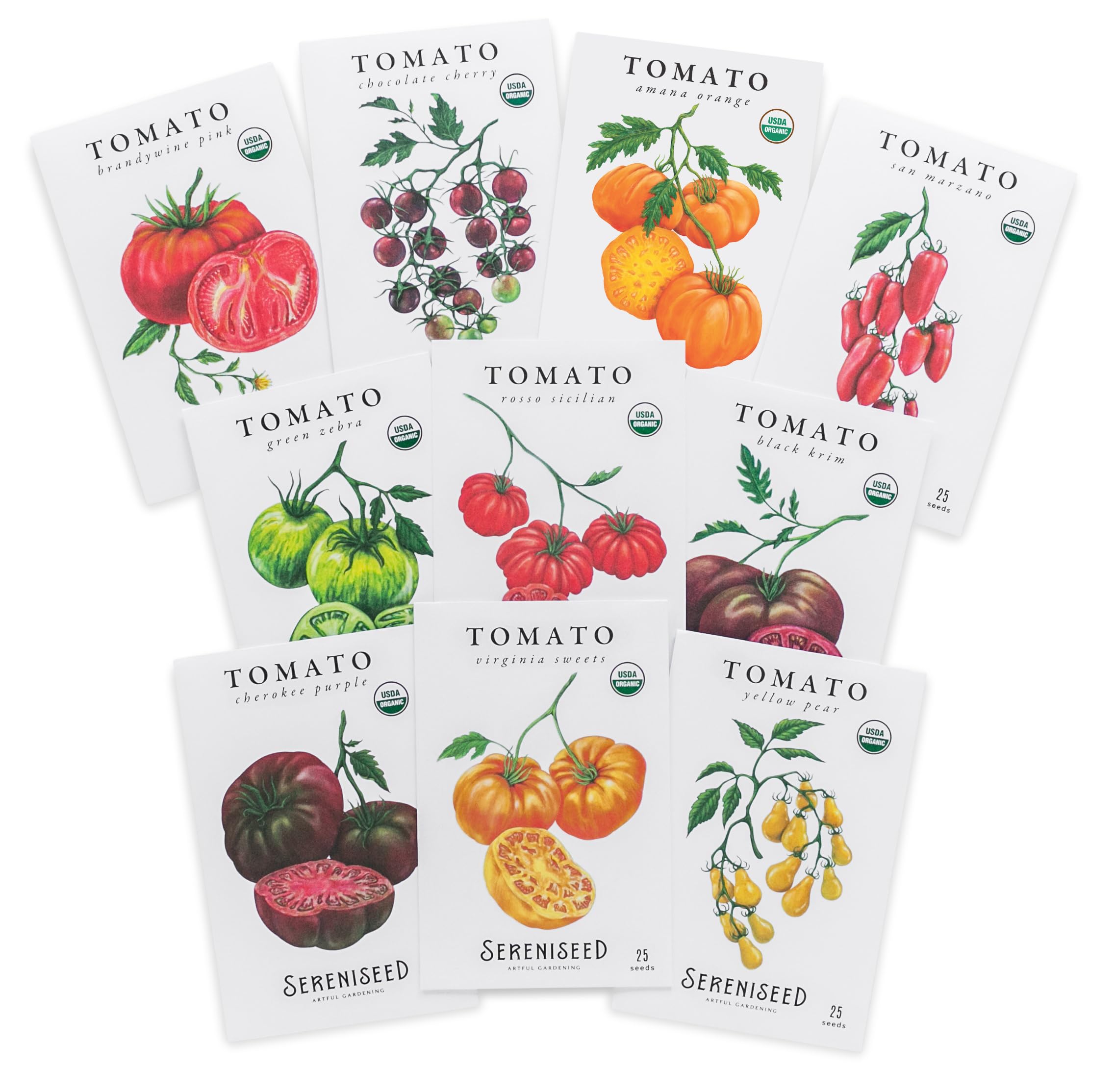 Sereniseed Cherokee Purple tomato seeds for vibrant fruit, perfect in fresh salads and roasted sauces.