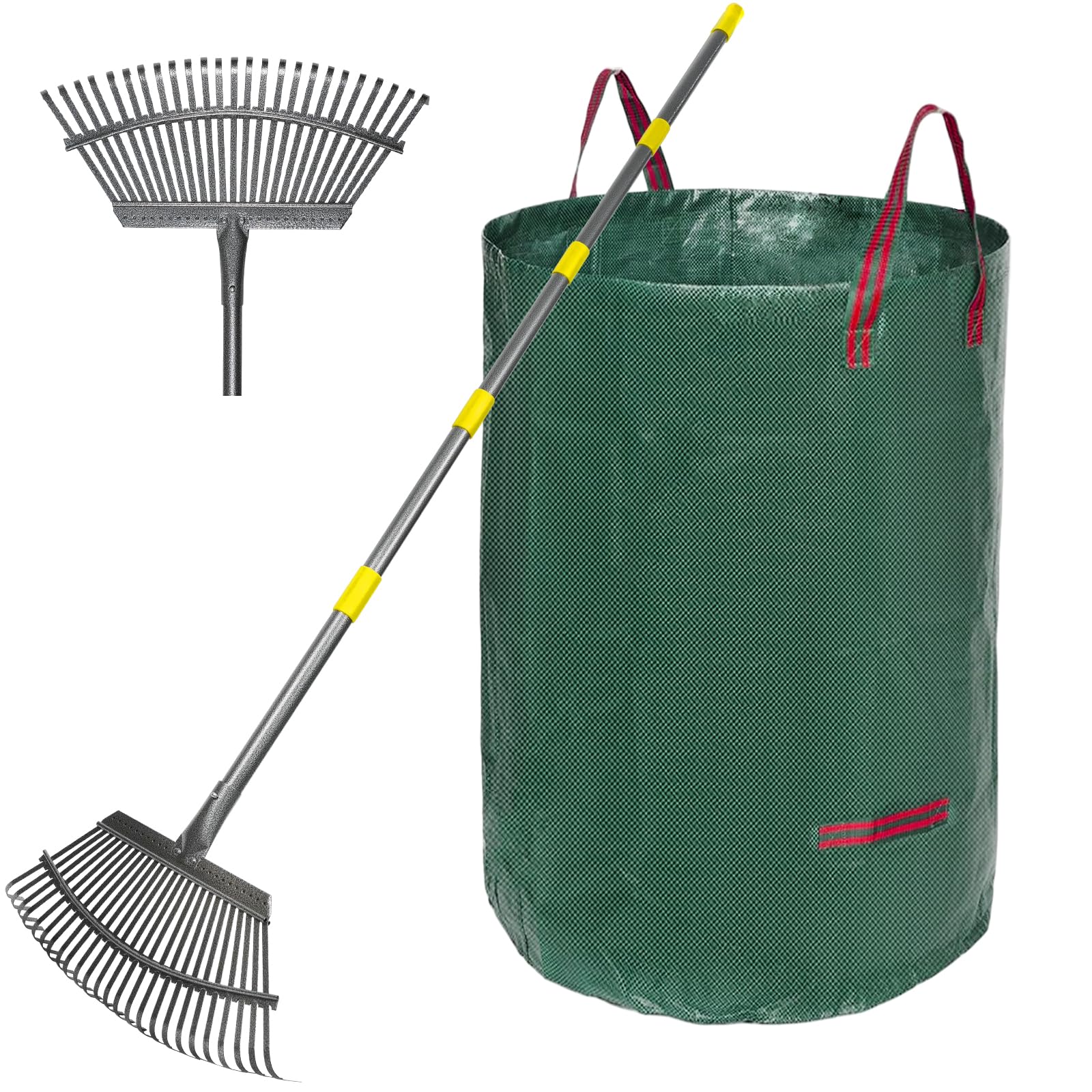 Serqd adjustable rake with 18-inch width ready for efficient leaf cleanup