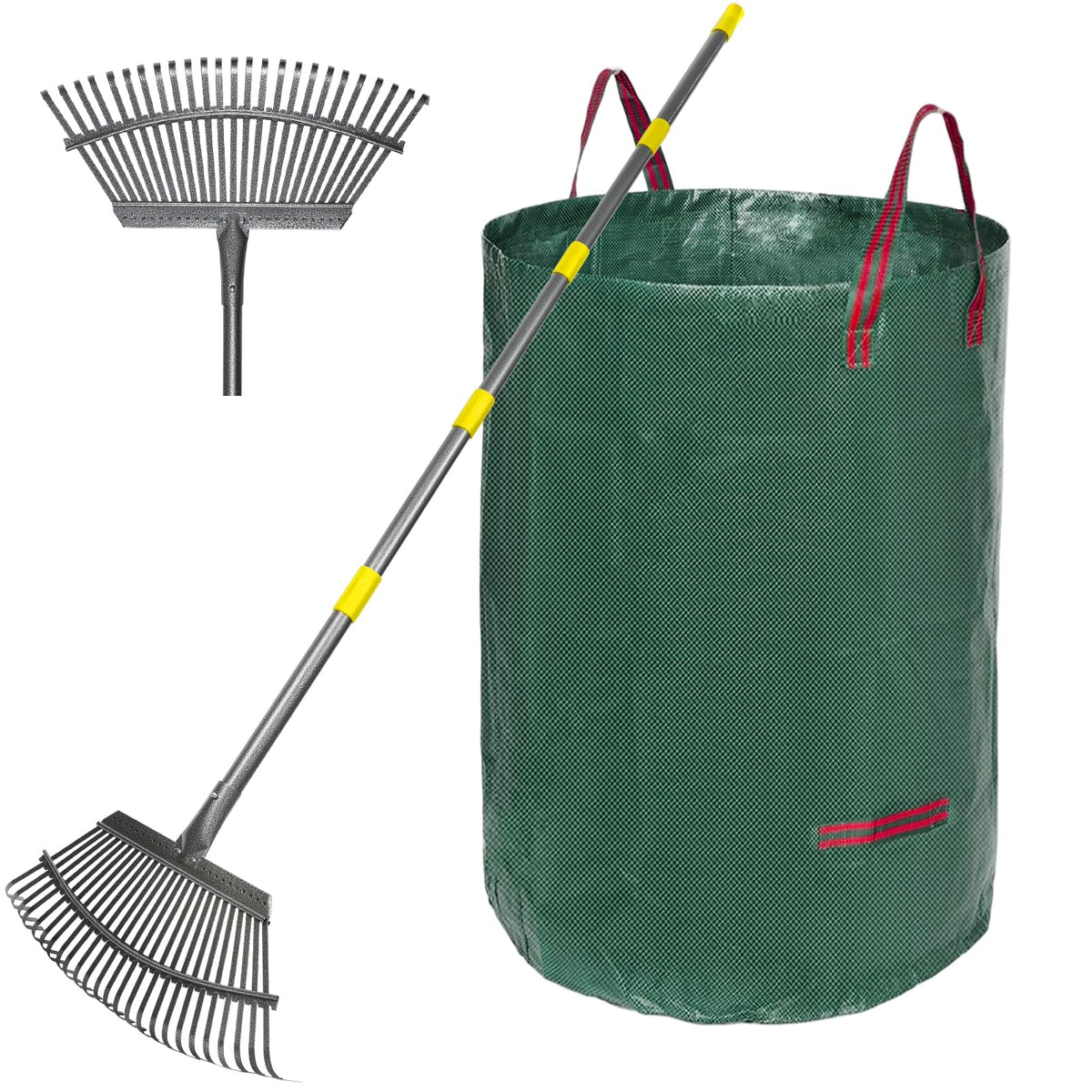Serqd adjustable rake with 18-inch width ready for efficient leaf cleanup