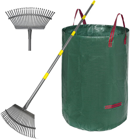 Serqd adjustable rake with 18-inch width ready for efficient leaf cleanup