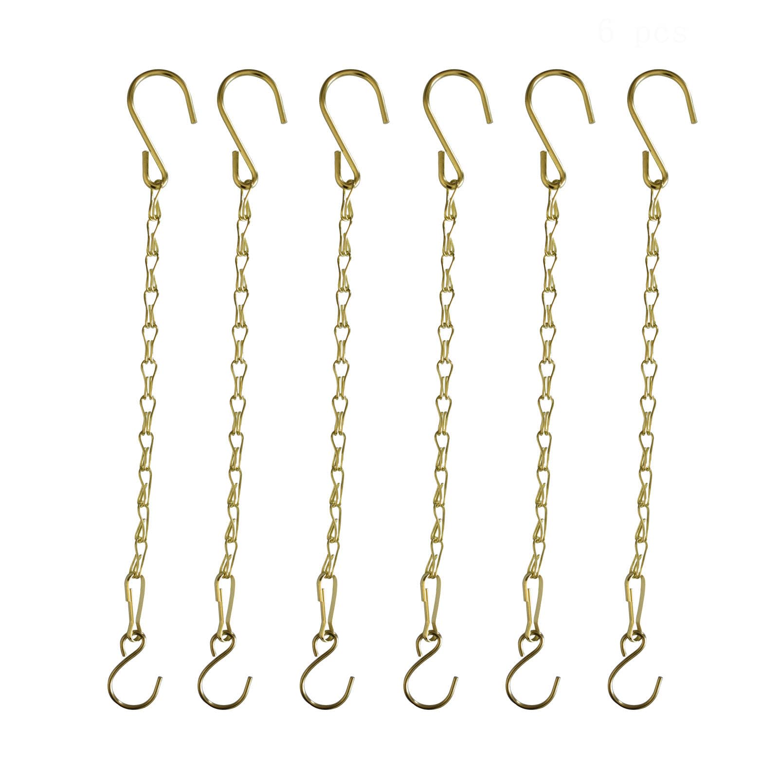 Sersberg 11in gold hanging chain basket securely holds a plant outdoors