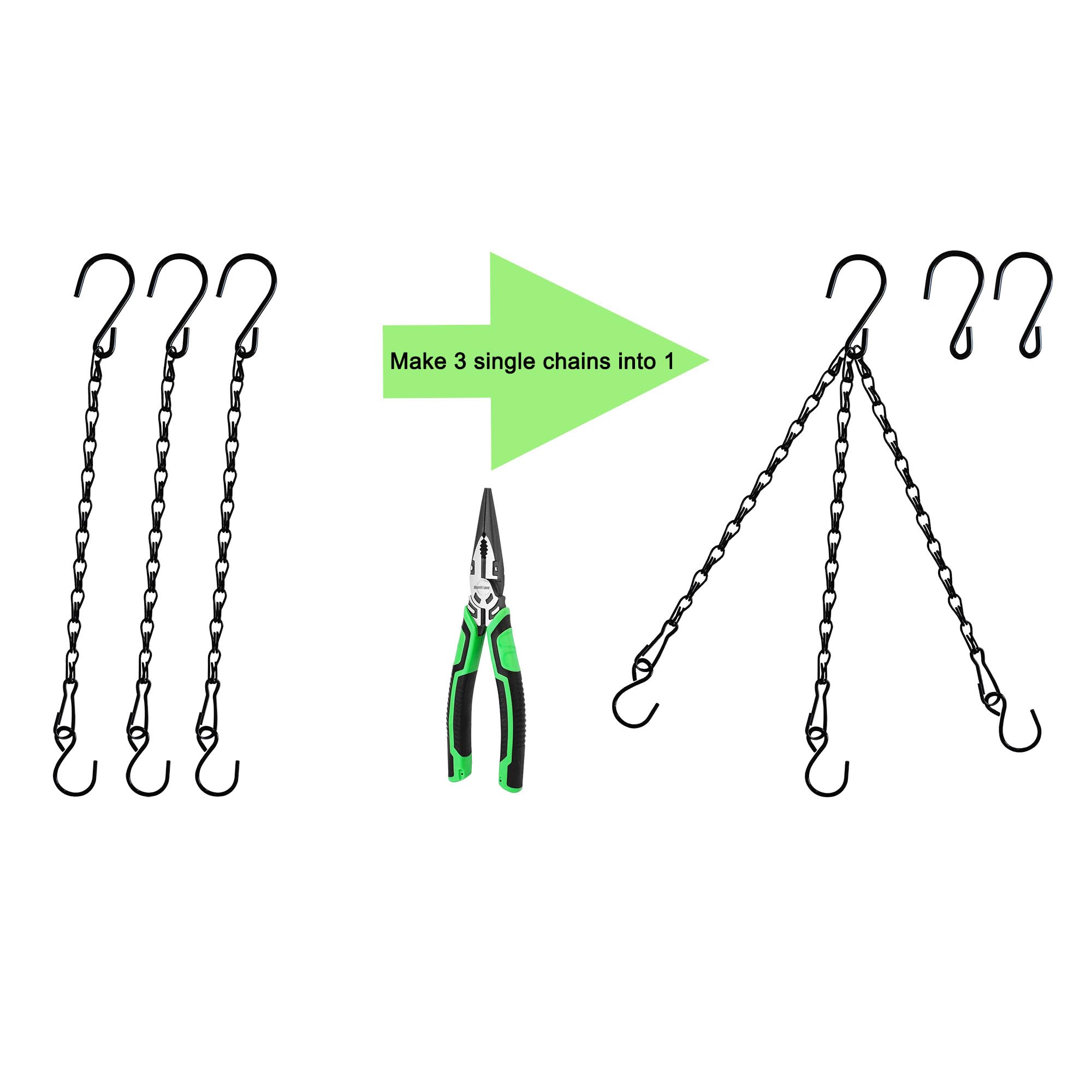 Sersberg iron chain with multiple hooks 11inch black fits different pots.