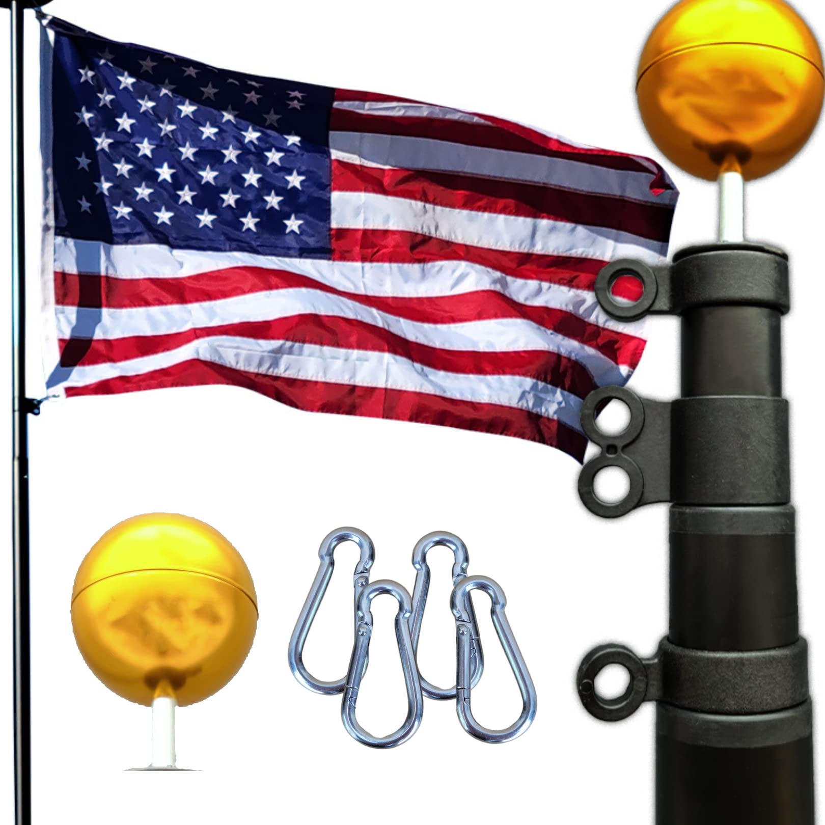 Service First 25ft flagpole kit in black with durable telescoping design for outdoor mounting.