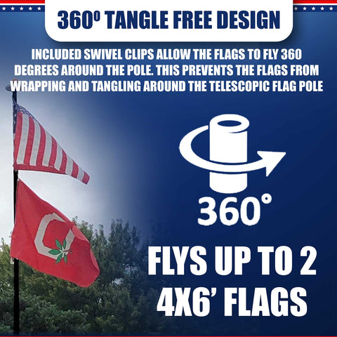 Anti-tangle swivel ring design reduces flag tangling in windy conditions.