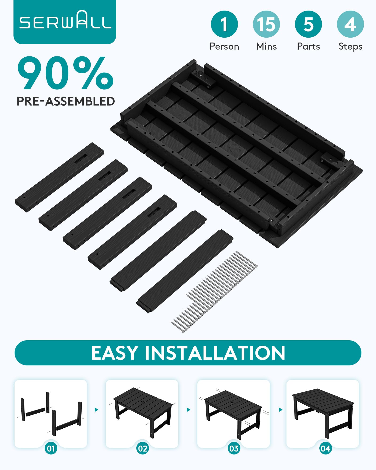 SERWALL 90% pre-assembled design enables quick setup in minutes