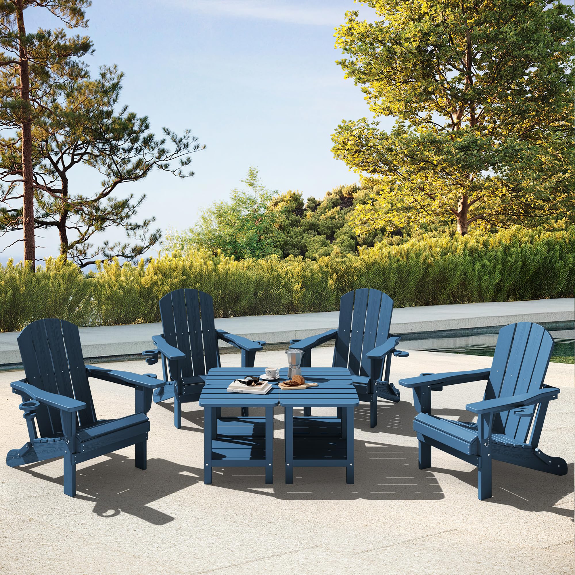 SERWALL Adirondack table blue smooth textured surface avoids snags.
