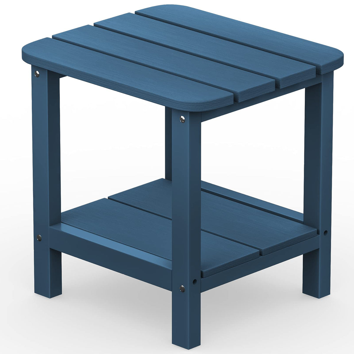 SERWALL Adirondack table blue top view showing sturdy double deck storage.