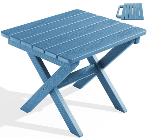 SERWALL folding Adirondack side table open, ideal for drinks by outdoor seating.