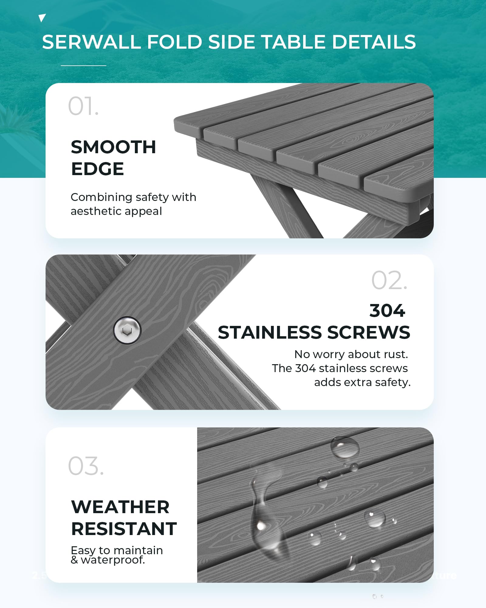 SERWALL indoor-outdoor table complements porches and living rooms.