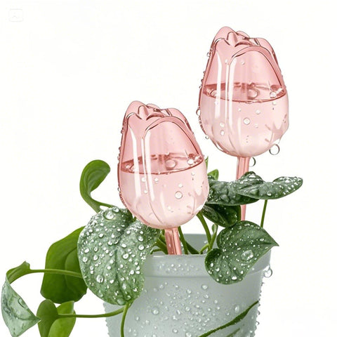 Tulip-shaped watering globes set of two ready for indoor pots