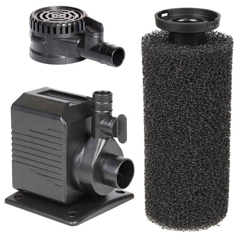Seuenelf DP430 pump in outdoor-install powers a small fountain for steady water movement