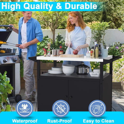 SEUNSHANY grill cart wheels with brakes enable easy repositioning and stable placement.