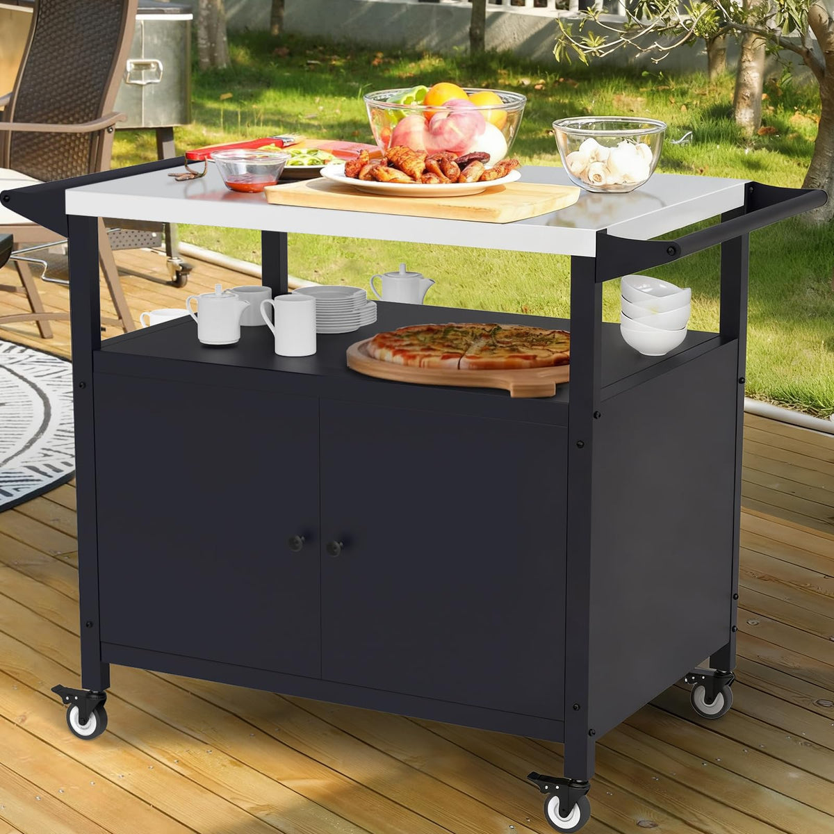 SEUNSHANY outdoor grill table top in stainless steel offers durable prep space.