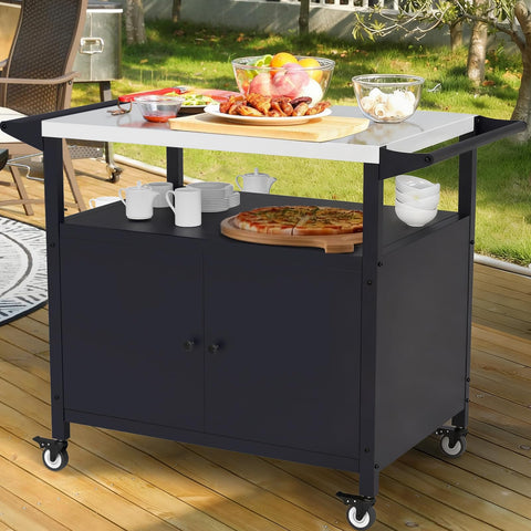 SEUNSHANY outdoor grill table top in stainless steel offers durable prep space.