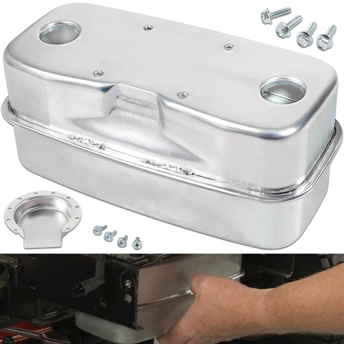 sevencow twin-inlet exhaust muffler assembly reduces engine noise for smoother mowing