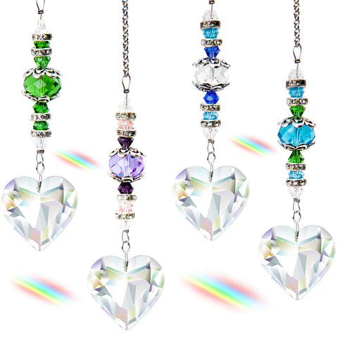 SevenFish heart crystal suncatcher 4-pack closeup creating rainbow prisms
