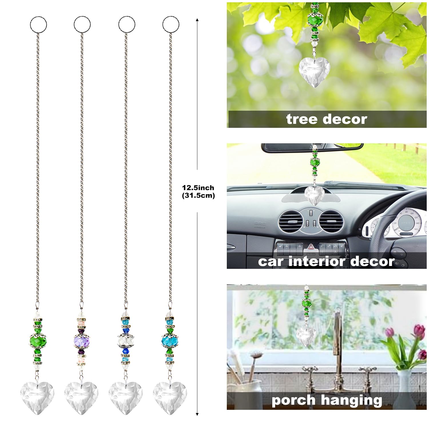 SevenFish heart suncatcher with blue chain reflects vivid rainbow light