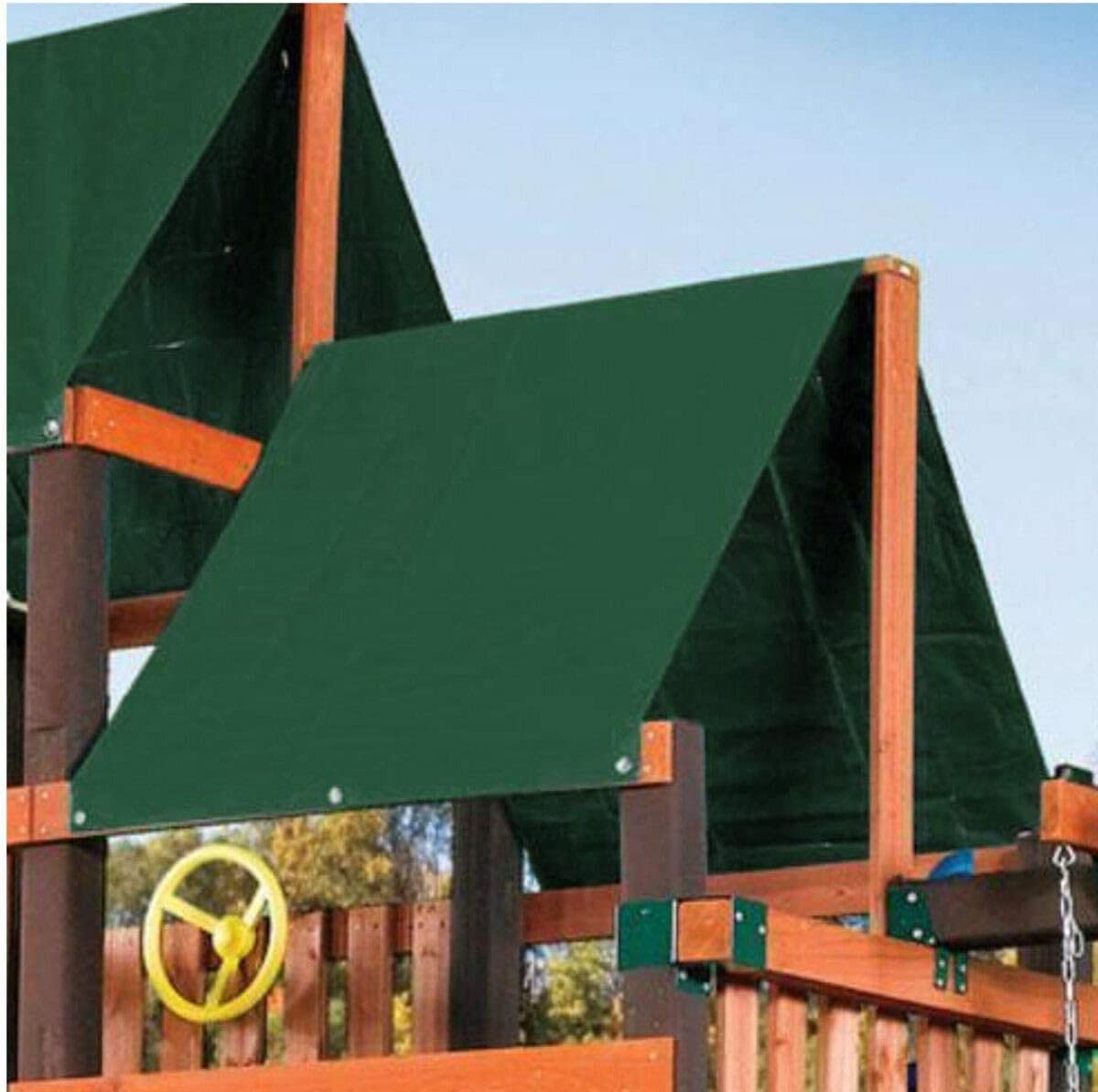 SEVENMORE playground canopy side view with 52x90 coverage for the swingset