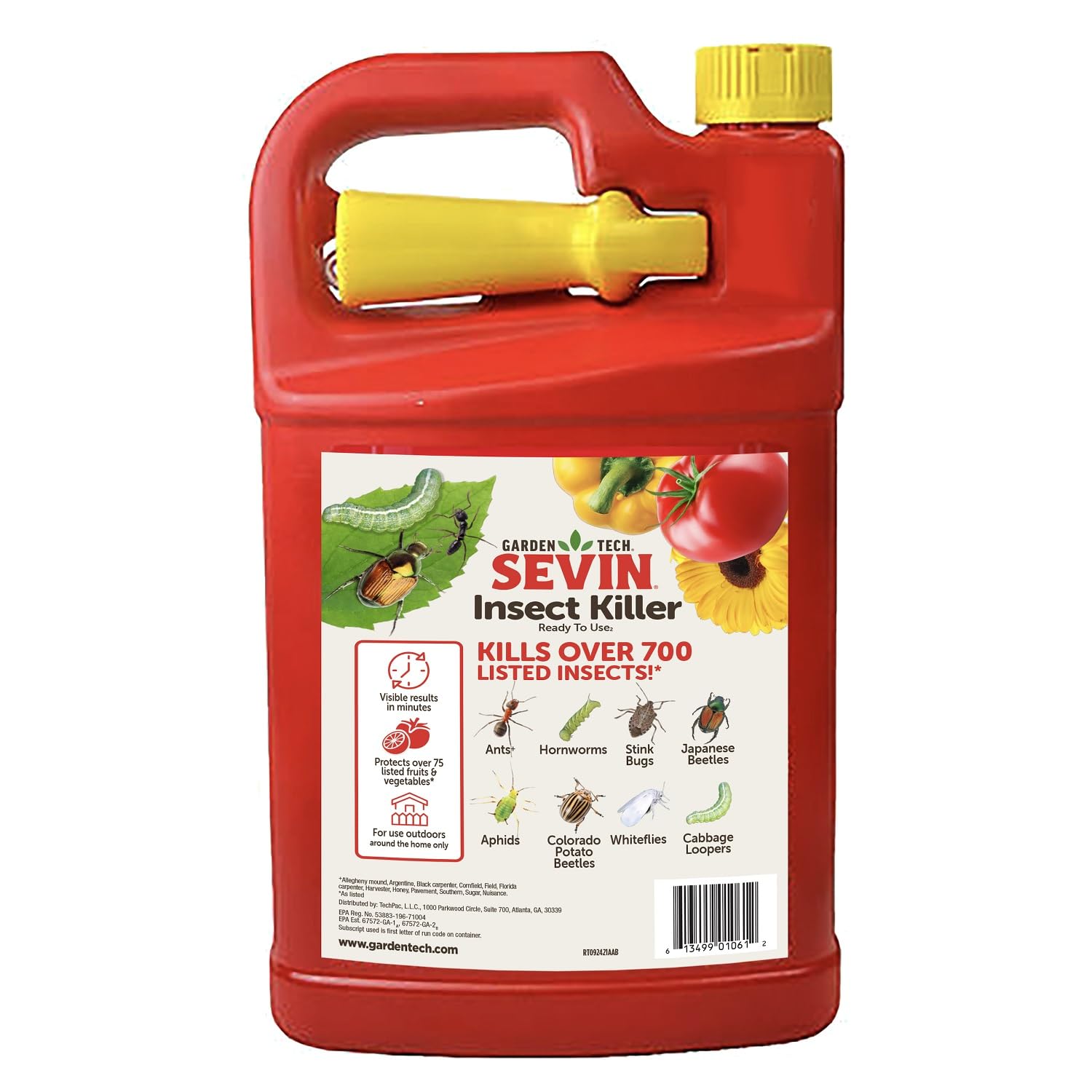 Sevin bottle with narrow fan spray nozzle demonstrating targeted plant protection.