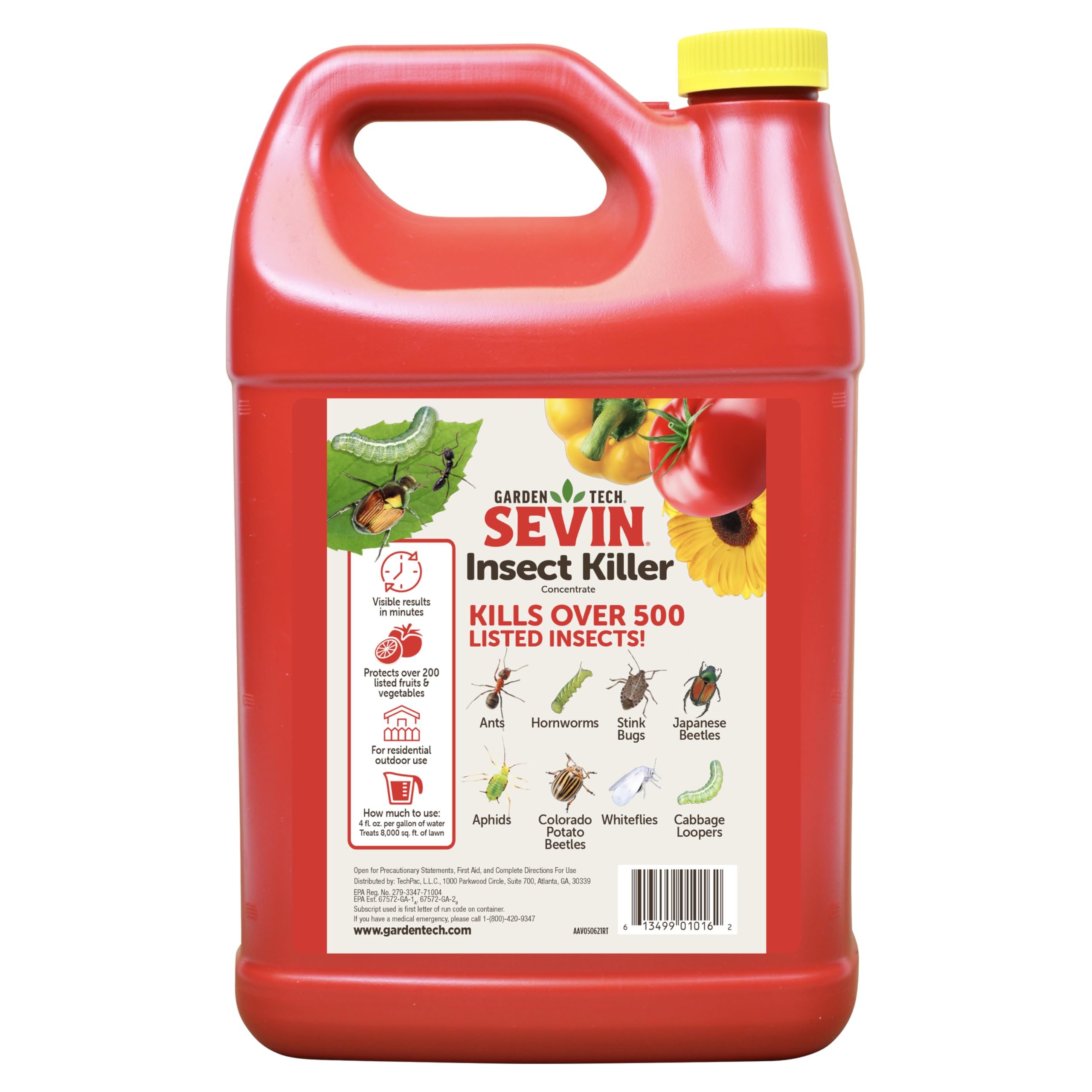 Sevin Concentrate 1-Gallon label close-up highlighting broad pest control for many insects