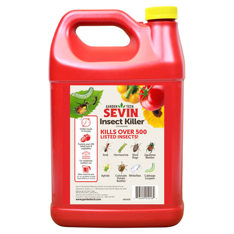 Sevin Concentrate 1-Gallon label close-up highlighting broad pest control for many insects