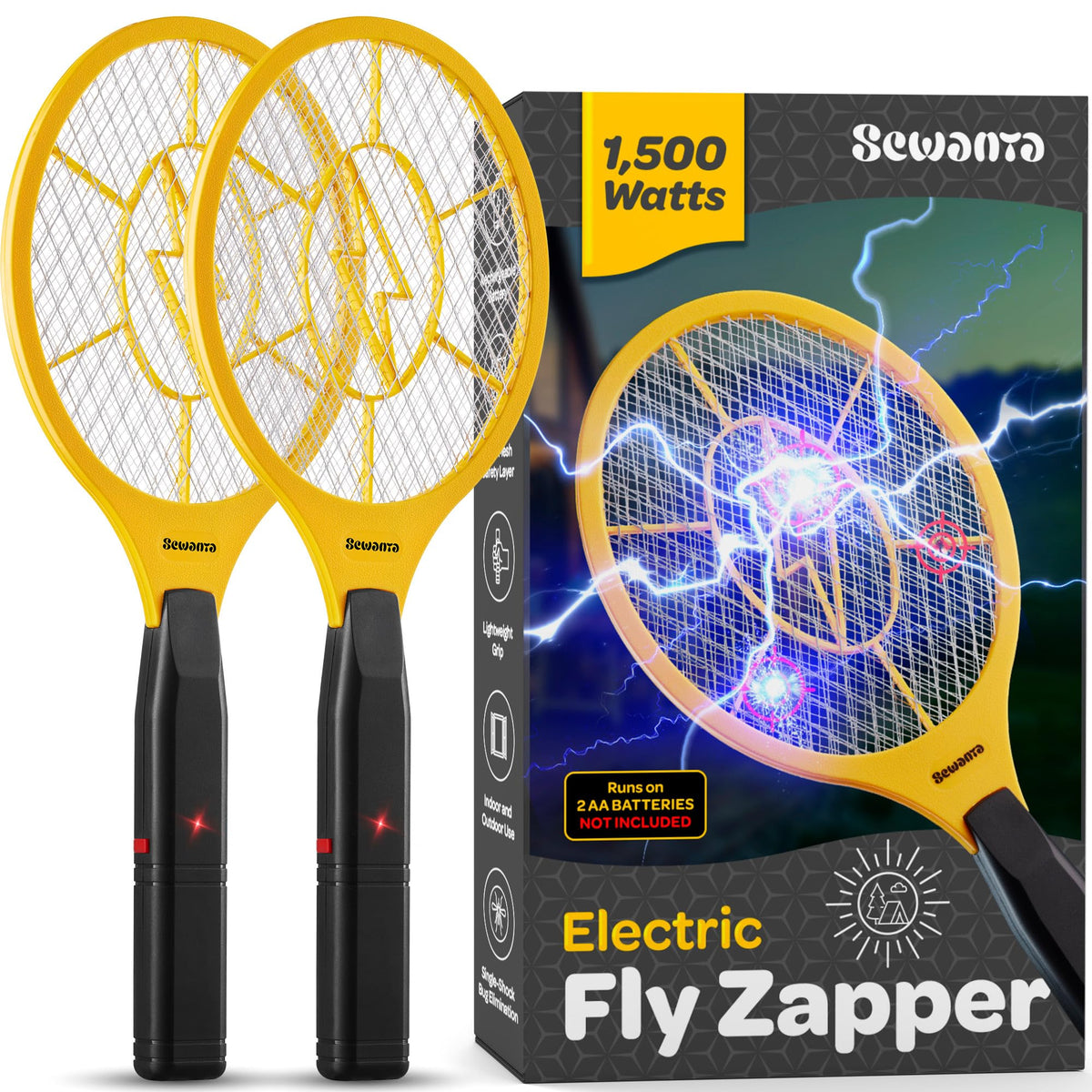 SEWANTA Electric Fly Swatter Set 2 – comfortable handle for fatigue-free zapping.