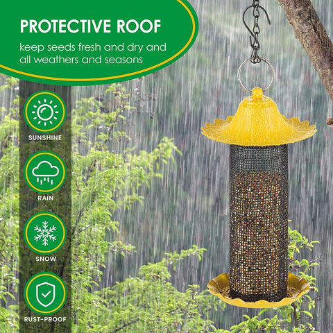 SEWANTA Finch Bird Feeder cage design close-up attracts multiple small birds