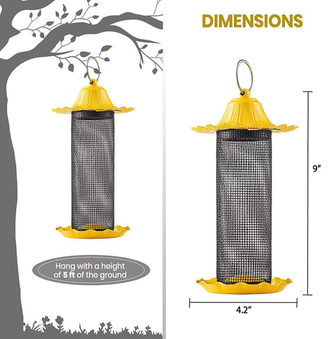 SEWANTA Finch Bird Feeder yellow hanging option up to five feet from ground