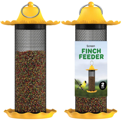 SEWANTA Finch Bird Feeder yellow top view shows clear seed tube for monitoring