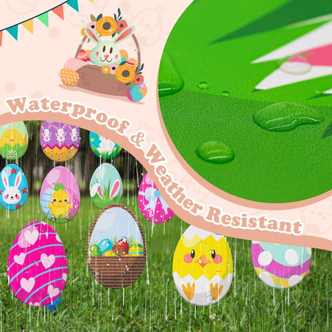 Sewrung 12-piece eggs with stakes create flexible display options.