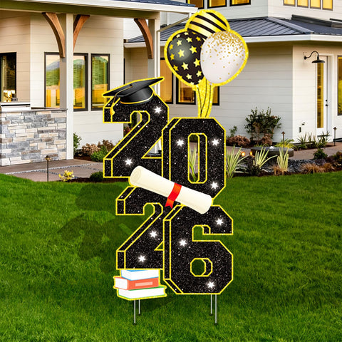 Sewrung 2026 graduation yard sign front view enhances curb appeal for outdoor celebrations.