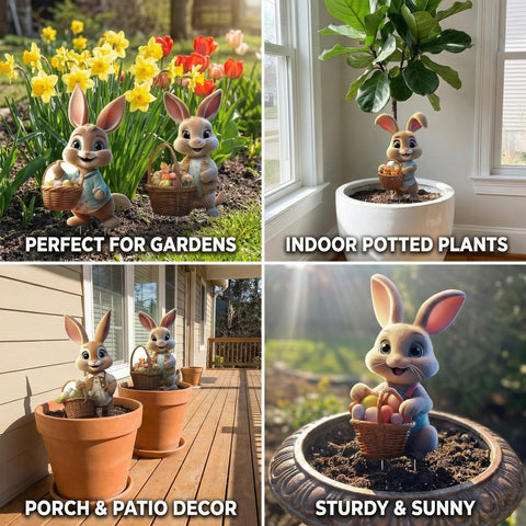 SewRung Easter bunny signs arranged to create a whimsical yard display.