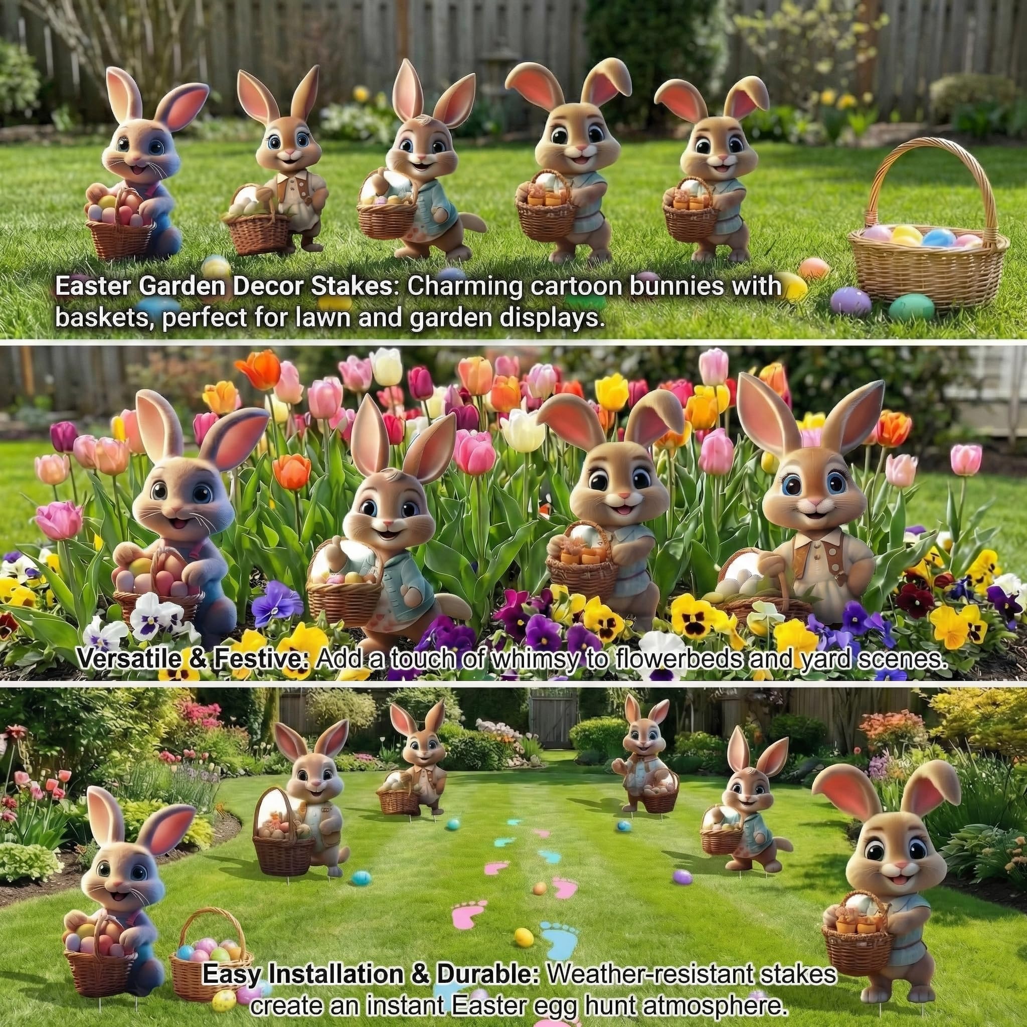 SewRung garden bunny decorations designed for quick ground setup.