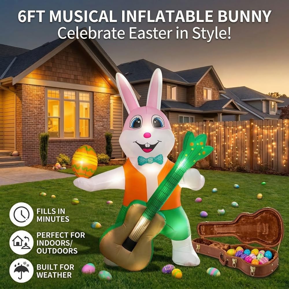 SeWRung LED-lit Easter bunny outdoors with eggs at night