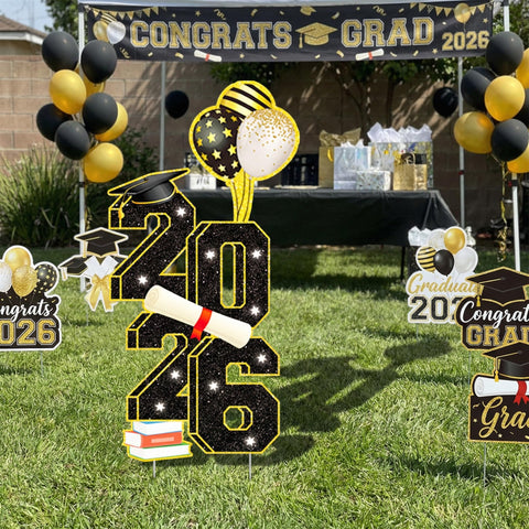 Sewrung weatherproof graduation yard sign withstands rain and sun.