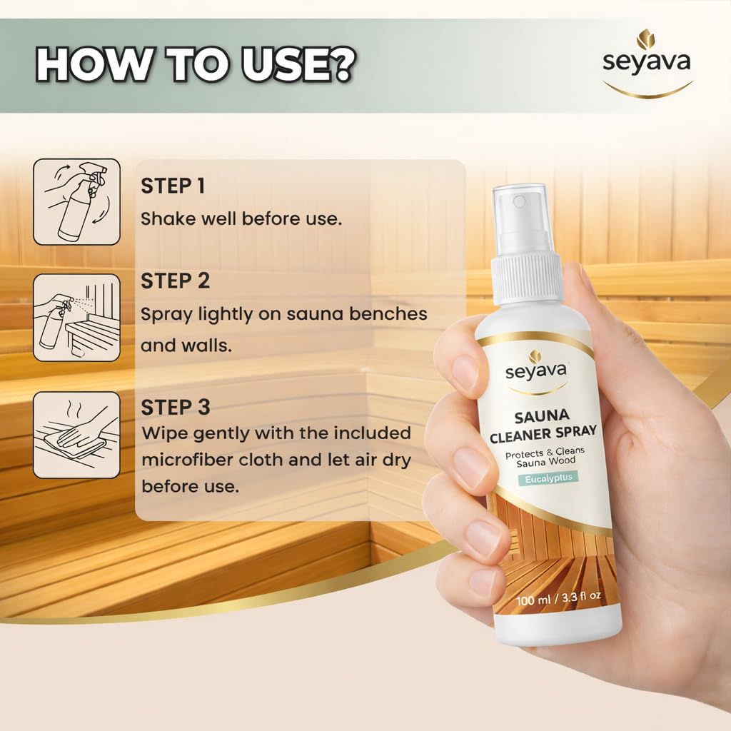 Seyava sauna cleaner kit packaging highlights universal sauna use