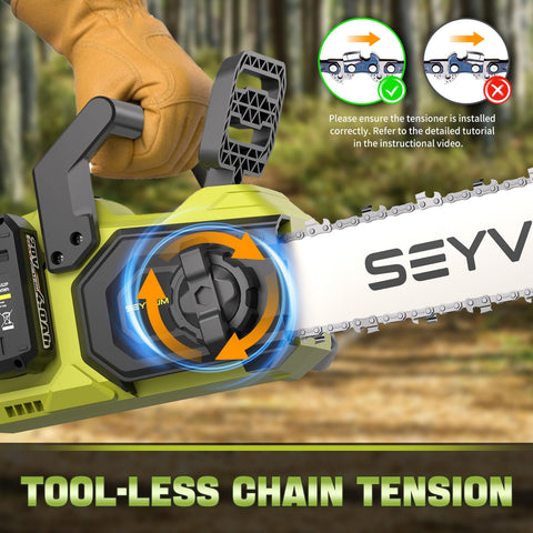 16-inch guide bar ready for heavy-duty felling and large limbs.