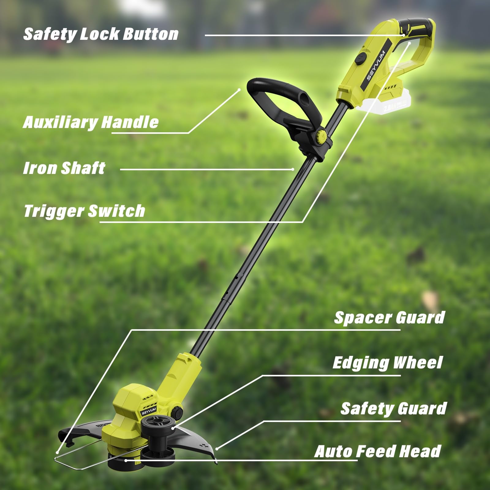 SEYVUM 90-degree head enabling precise edge along borders.