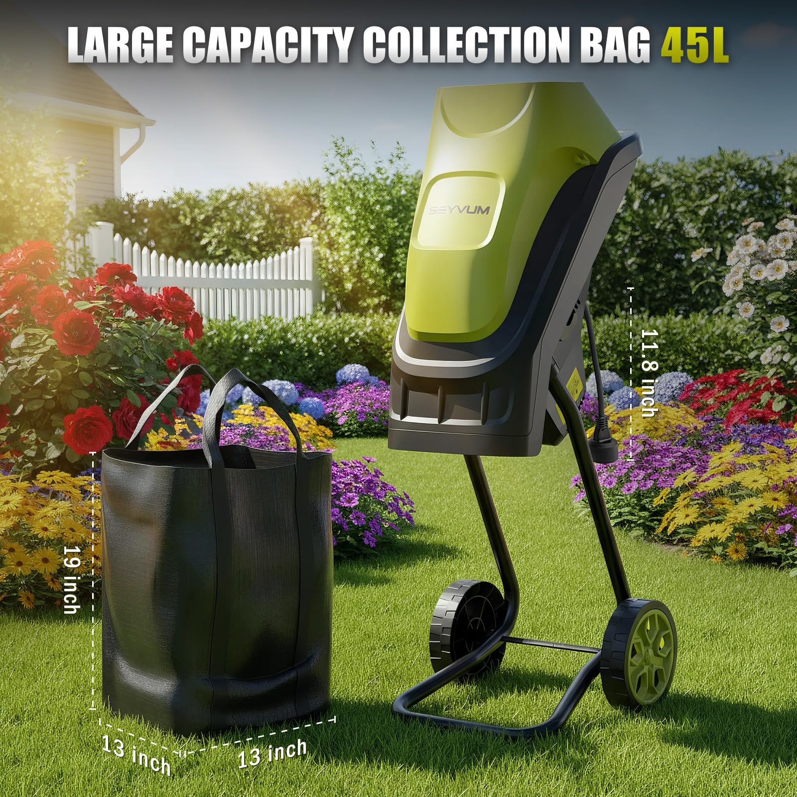 SEYVUM collection bag highlighting 45L capacity for easier disposal